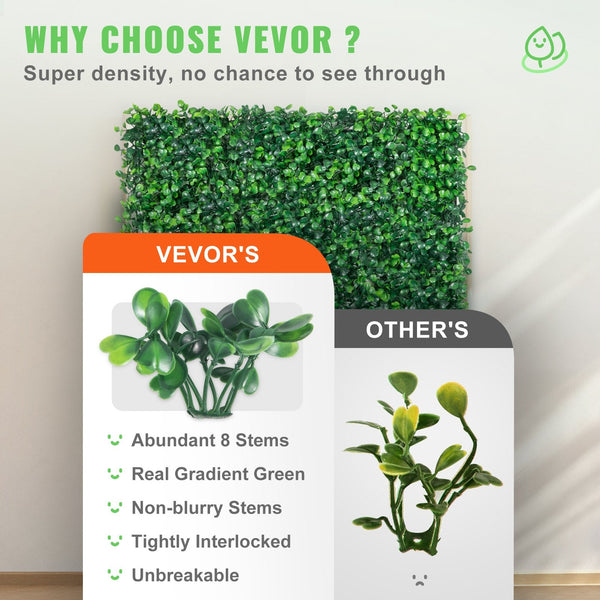 Vevor Artificial Boxwood Panel 12Pcs Hedge Wall 20X20" 4Cm Green Grass Backdrop For Indoor Outdoor Garden Backyard Artificial Plant Panels