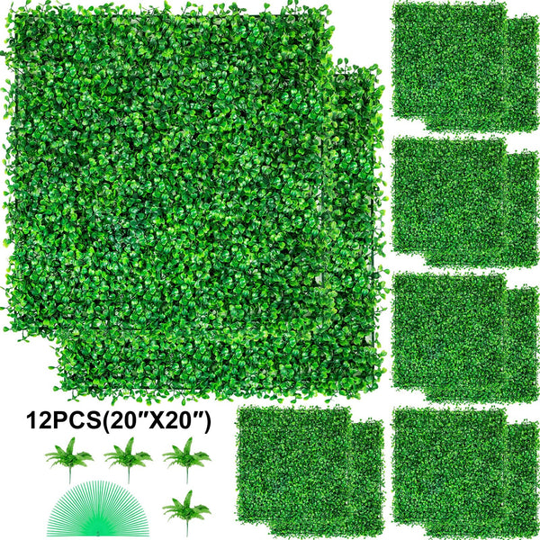 Vevor Artificial Boxwood Panel 12Pcs Hedge Wall 20X20" 4Cm Green Grass Backdrop For Indoor Outdoor Garden Backyard Artificial Plant Panels