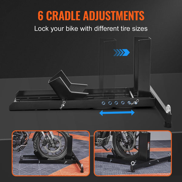 Vevor Motorcycle Wheel Chock Upright 816.5 Kg Capacity Heavy Duty Steel Front Stand With Adjustable Holes For 381 558.8 Mm Off Road Motorcycles Other