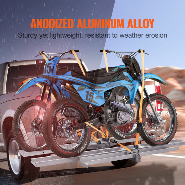 Vevor Motorcycle Carrier 2 Bike 272.15Kgs Aluminum Hitch Mount Loading Ramp Scooter Dirt Trailer Hauler Ratchet Straps And Stabilizer For Truck With 2