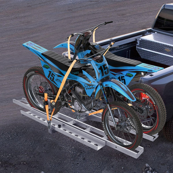 Vevor Motorcycle Carrier 2 Bike 272.15Kgs Aluminum Hitch Mount Loading Ramp Scooter Dirt Trailer Hauler Ratchet Straps And Stabilizer For Truck With 2