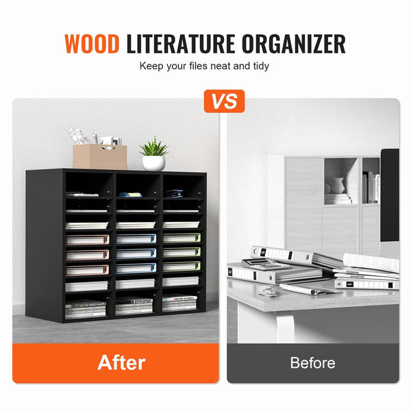Wood Literature Organizer Adjustable File Sorter 24 Compartments Black Drawer Organisers