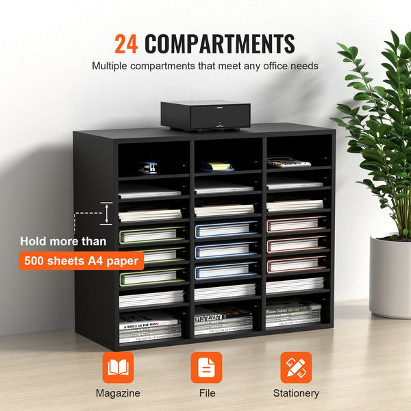 Wood Literature Organizer Adjustable File Sorter 24 Compartments Black Drawer Organisers