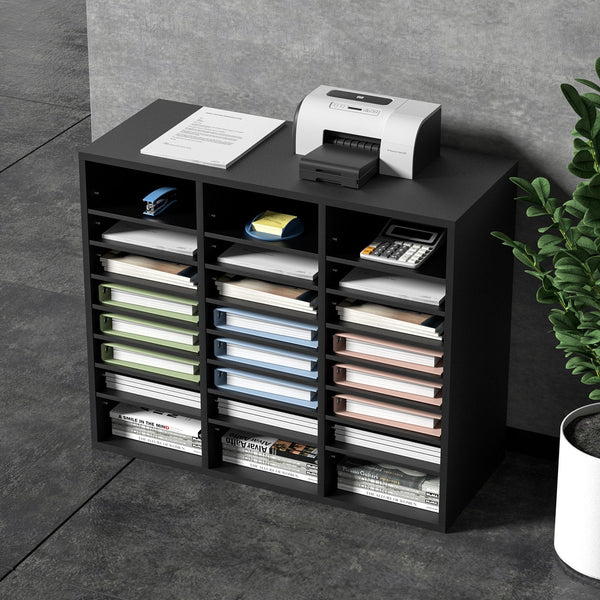 Wood Literature Organizer Adjustable File Sorter 24 Compartments Black Drawer Organisers