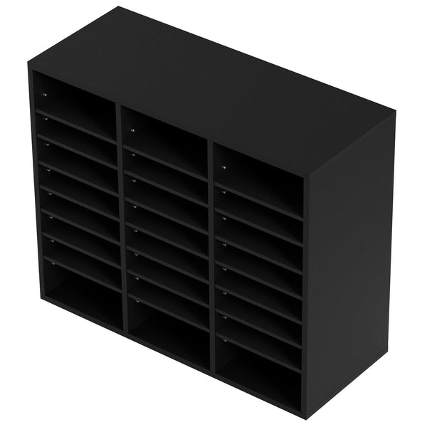 Wood Literature Organizer Adjustable File Sorter 24 Compartments Black Drawer Organisers