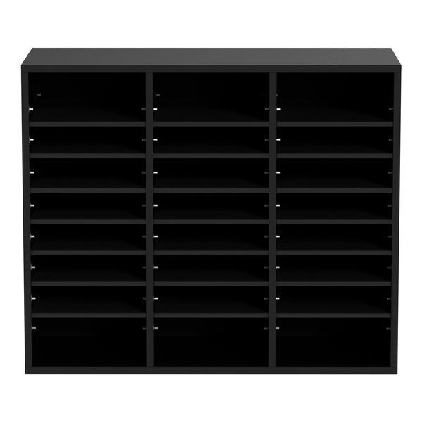 Wood Literature Organizer Adjustable File Sorter 24 Compartments Black Drawer Organisers