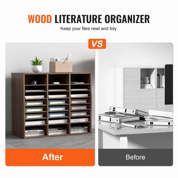 Wood Literature Organiser Adjustable File Sorter 24 Compartments Brown Other Envelopes & Mailers