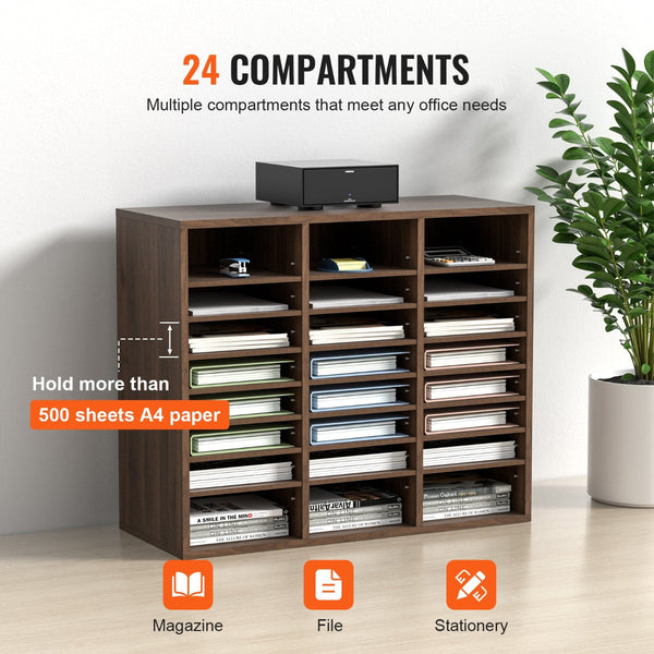 Wood Literature Organiser Adjustable File Sorter 24 Compartments Brown Other Envelopes & Mailers