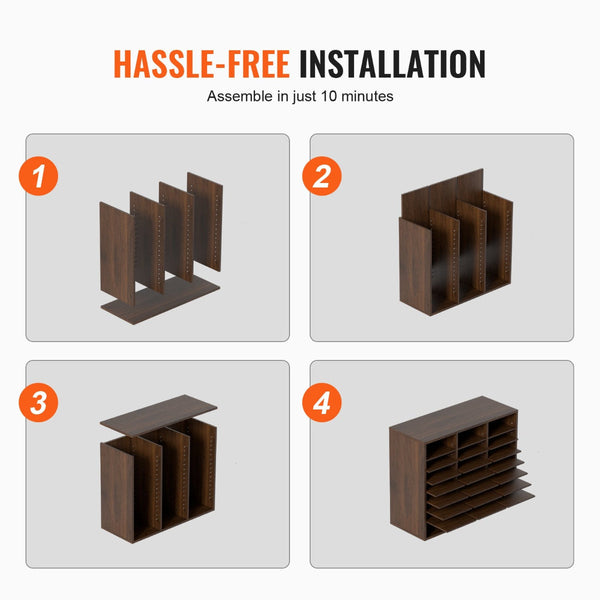 Wood Literature Organiser Adjustable File Sorter 24 Compartments Brown Other Envelopes & Mailers