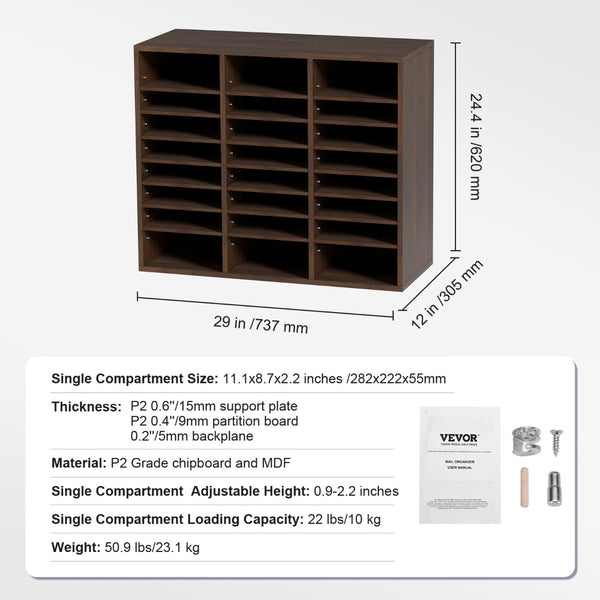 Wood Literature Organiser Adjustable File Sorter 24 Compartments Brown Other Envelopes & Mailers