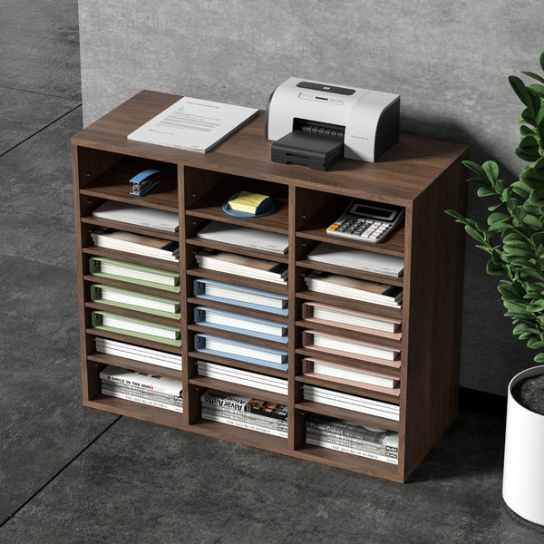 Wood Literature Organiser Adjustable File Sorter 24 Compartments Brown Other Envelopes & Mailers