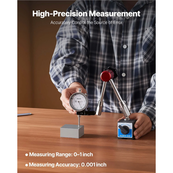 Dial Test Indicator With Magnetic Flexible Base Stand 0.03 Mm Accuracy 25.4Mm Range Fine Adjustable Long Arm Professional For Machine Set Up Narrow Ar