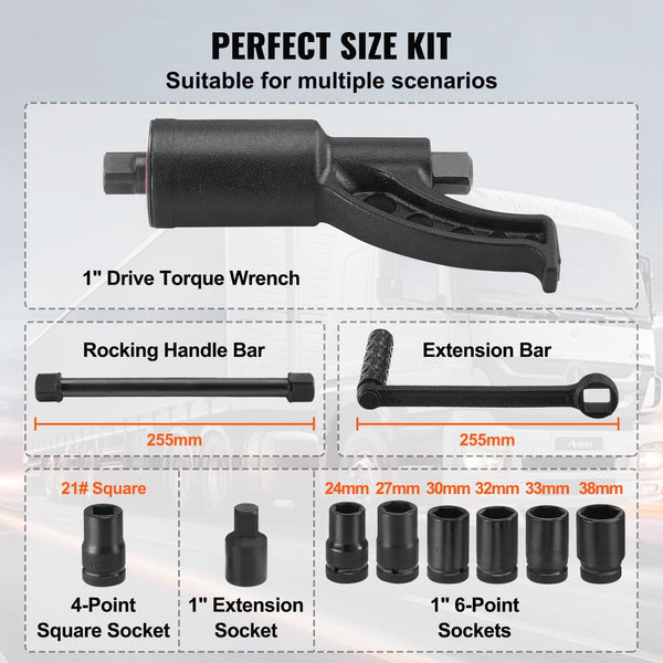 Vevor Torque Multiplier Heavy Duty Wrench Set 1 Inch Drive Lug Nut 1:64 6800N.M Remover With Sockets And Storage Case For Truck Trailer Rv Wrench Sets