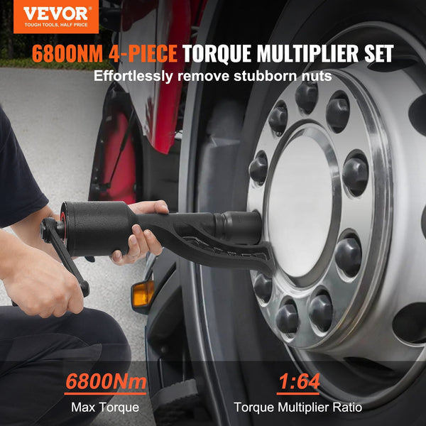 Torque Multiplier Heavy Duty Wrench Set 1 Inch Drive Lug Nut 1:64 6800N.M Remover With Sockets And Storage Case For Truck Trailer Rv Wrench Sets