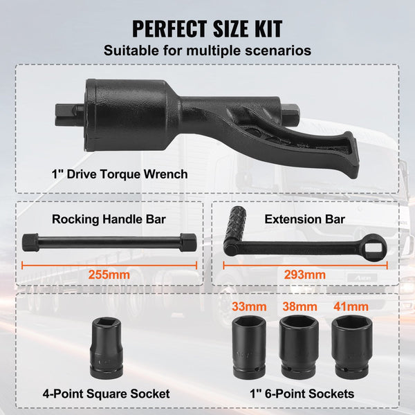 Torque Multiplier Heavy Duty Wrench Set 1 Inch Drive Lug Nut 1:64 6800N.M Remover With Sockets And Storage Case For Truck Trailer Rv Wrench Sets