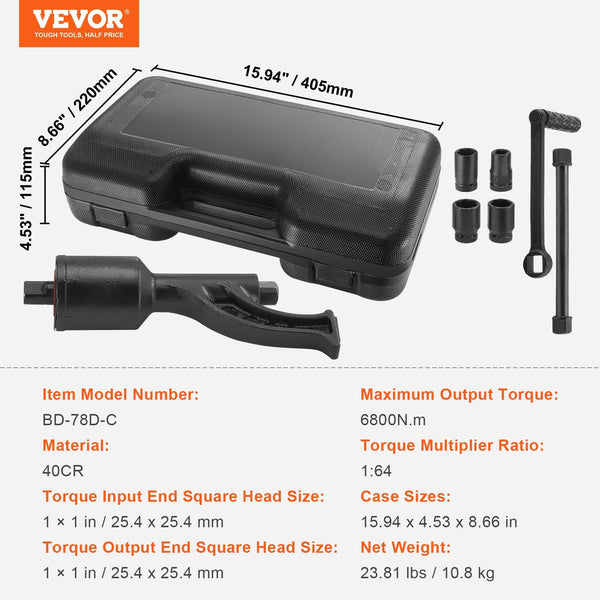 Torque Multiplier Heavy Duty Wrench Set 1 Inch Drive Lug Nut 1:64 6800N.M Remover With Sockets And Storage Case For Truck Trailer Rv Wrench Sets