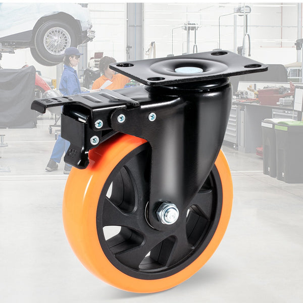 Vevor Caster Wheels 127 Mm Swivel Plate Casters Set Of 4 With Security A/B Locking No Noise Pvc Heavy Duty 204 Kg Load Capacity Per Non Marking For Ca