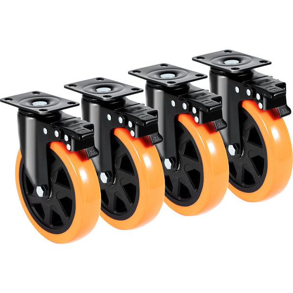 Vevor Caster Wheels 152.4 Mm Swivel Plate Casters Set Of With Security A/B Locking No Noise Pvc Heavy Duty 318 Kg Load Capacity Per Non Marking For Ca