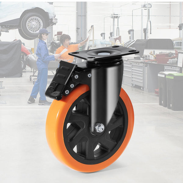 Vevor Caster Wheels 152.4 Mm Swivel Plate Casters Set Of With Security A/B Locking No Noise Pvc Heavy Duty 318 Kg Load Capacity Per Non Marking For Ca