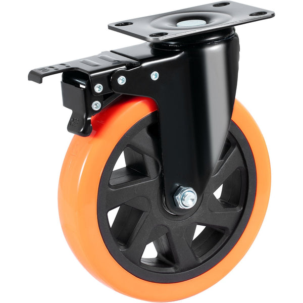 Vevor Caster Wheels 152.4 Mm Swivel Plate Casters Set Of With Security A/B Locking No Noise Pvc Heavy Duty 318 Kg Load Capacity Per Non Marking For Ca