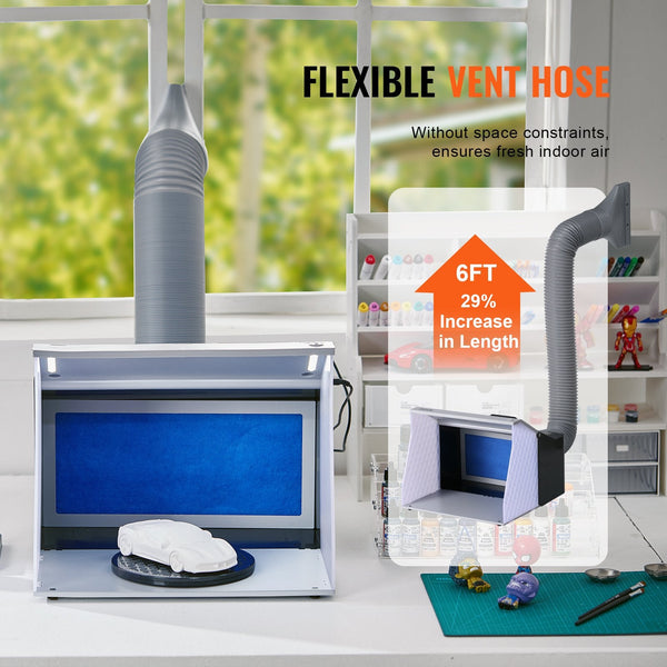 Vevor Airbrush Spray Booth Portable Hobby Paint Kit With 4 Led Light Powerful Dual Exhaust Fans Turntable And 6 Ft Extension Hose For Painting Models