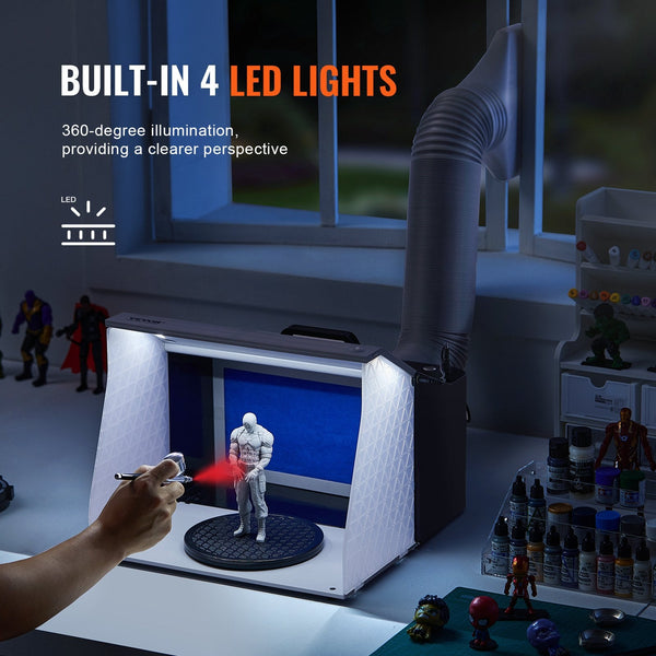 Vevor Airbrush Spray Booth Portable Hobby Paint Kit With 4 Led Light Powerful Dual Exhaust Fans Turntable And 6 Ft Extension Hose For Painting Models