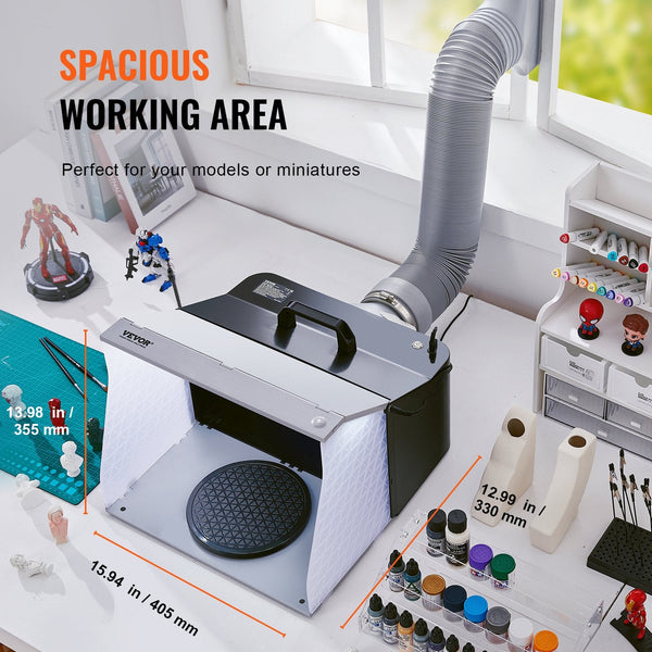 Vevor Airbrush Spray Booth Portable Hobby Paint Kit With 4 Led Light Powerful Dual Exhaust Fans Turntable And 6 Ft Extension Hose For Painting Models