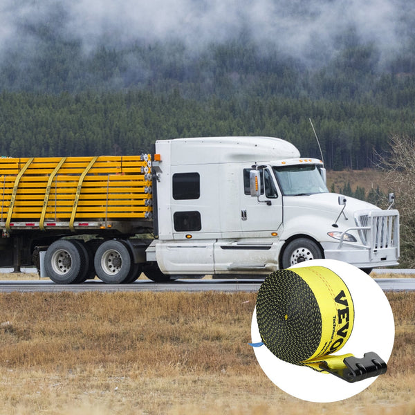 Vevor Winch Straps 10.2 Cm X 9.1 M 2.7T Load Capacity 8.2T Break Strength Truck With Flat Hook Flatbed Tie Downs Cargo Control For Trailers Farms Resc