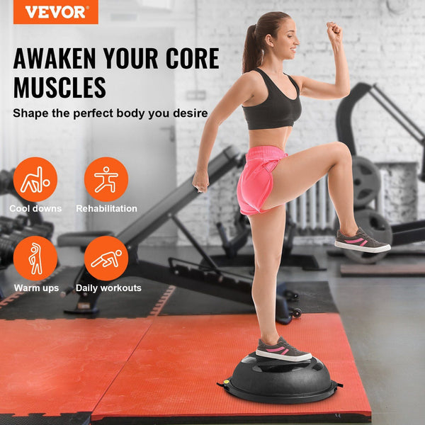 Half Exercise Ball Trainer 26 Inch Balance 1500Lbs Capacity Stability Yoga With Resistance Bands & Foot Pump Strength Fitness For Home Gym Full Body W