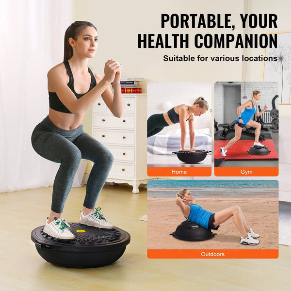 Half Exercise Ball Trainer 26 Inch Balance 1500Lbs Capacity Stability Yoga With Resistance Bands & Foot Pump Strength Fitness For Home Gym Full Body W