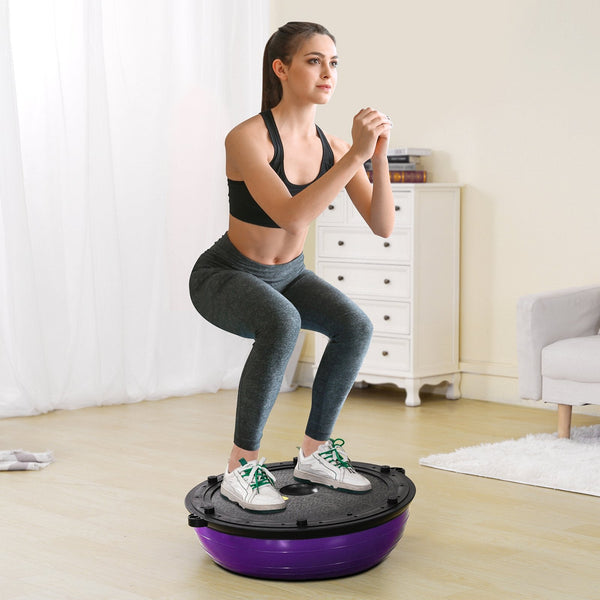 Half Exercise Ball Trainer 23 Inch Balance 660Lbs Stability Yoga With Resistance Bands & Foot Pump Strength Fitness For Home Gym Full Body Workout Pur