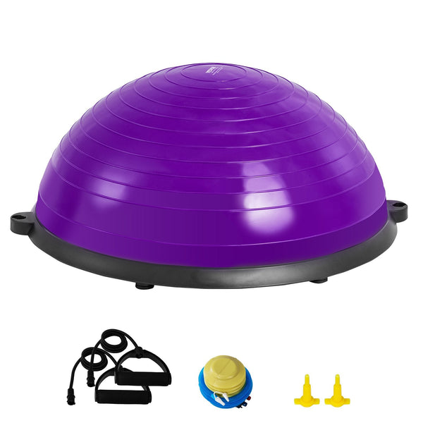 Half Exercise Ball Trainer 23 Inch Balance 660Lbs Stability Yoga With Resistance Bands & Foot Pump Strength Fitness For Home Gym Full Body Workout Pur