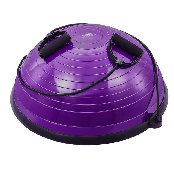 Half Exercise Ball Trainer 23 Inch Balance 660Lbs Stability Yoga With Resistance Bands & Foot Pump Strength Fitness For Home Gym Full Body Workout Pur