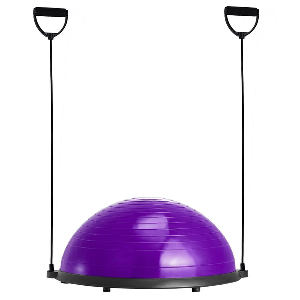 Half Exercise Ball Trainer 23 Inch Balance 660Lbs Stability Yoga With Resistance Bands & Foot Pump Strength Fitness For Home Gym Full Body Workout Pur