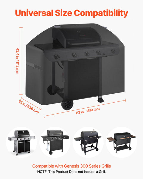 Vevor Grill Cover 63 Inch Bbq Covers For Outdoor Grills Waterproof Fade Resistant Weather Heavy Duty 600D Polyester Easy On/Off With Hook And Loop Str