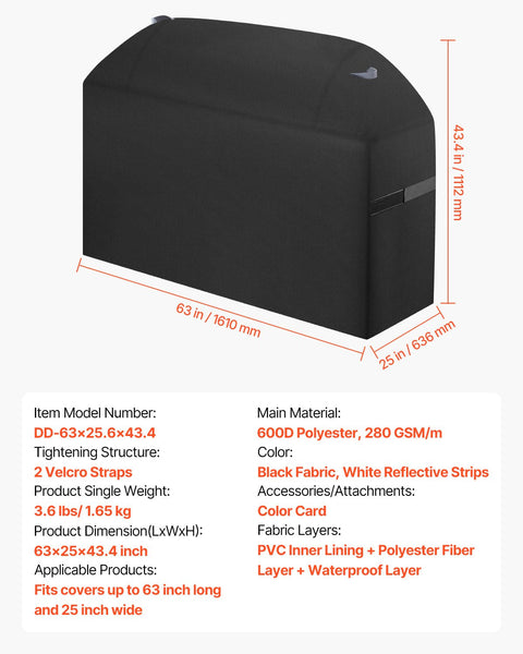 Vevor Grill Cover 63 Inch Bbq Covers For Outdoor Grills Waterproof Fade Resistant Weather Heavy Duty 600D Polyester Easy On/Off With Hook And Loop Str