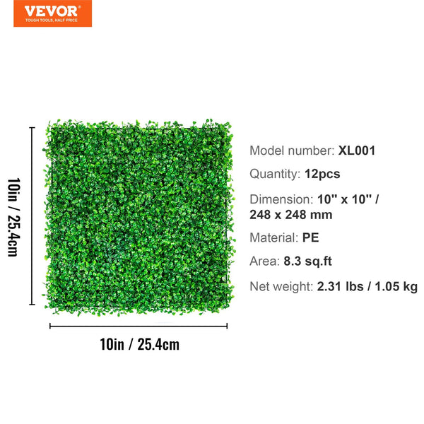 Vevor 12Pcs 10X10 Inch Artificial Boxwood Panels Hedge Wall Matartificial Grass Backdrop Privacy Screen Uv Protected For Outdoor Indoor Garden Fence B