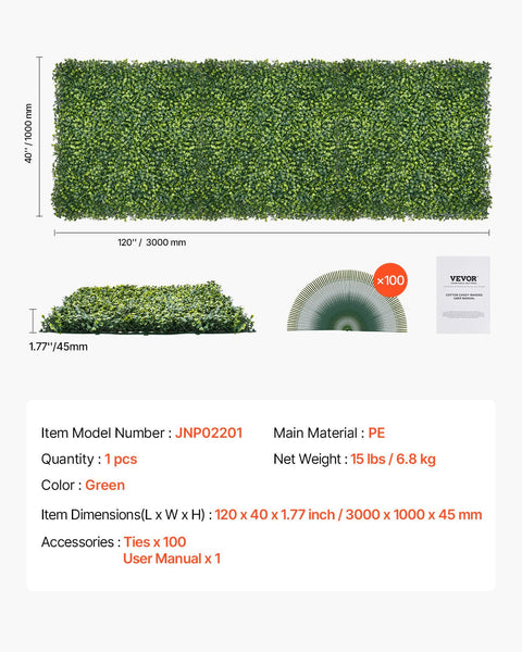 Vevor Artificial Grass Wall Panels 40 X 120 Inch Greenery Hedge Screen Artificial Plant Panels