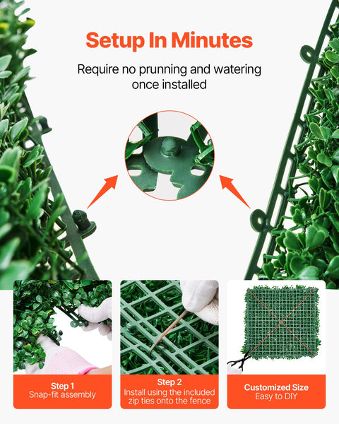 Vevor Artificial Grass Wall Panels 8 Pcs 20 X Inch 3D Greenery Boxwood For Indoor Outdoor Decor Privacy Backdrop Hedge Screen Garden Artificial Plant
