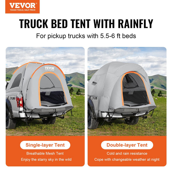Truck Bed Tent 5.5' 6' Pickup With Rain Layer And Carry Bag Waterproof Pu2000mm Double For Camping Accommodate 3 Person Traveling Outdoor Activities T