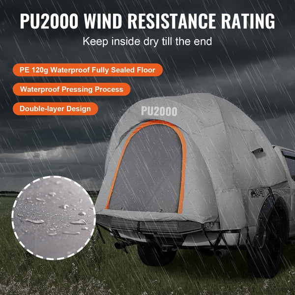 Truck Bed Tent 5.5' 6' Pickup With Rain Layer And Carry Bag Waterproof Pu2000mm Double For Camping Accommodate 3 Person Traveling Outdoor Activities T