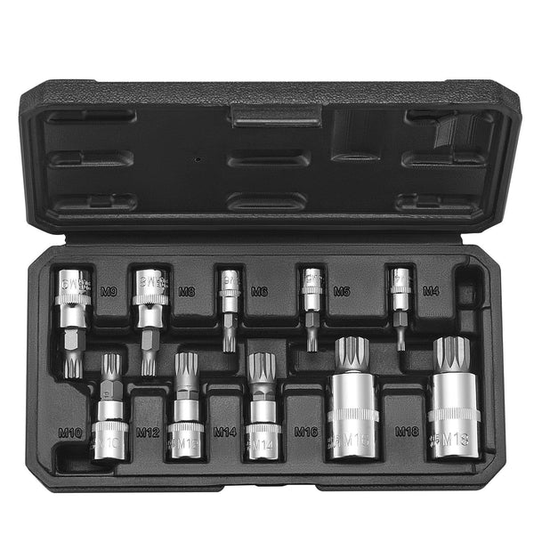 Xzn Triple Square Spline Bit Socket Set 10 Piece M4 M18 Cr V Steel Storage Case Sockets & Socket Sets