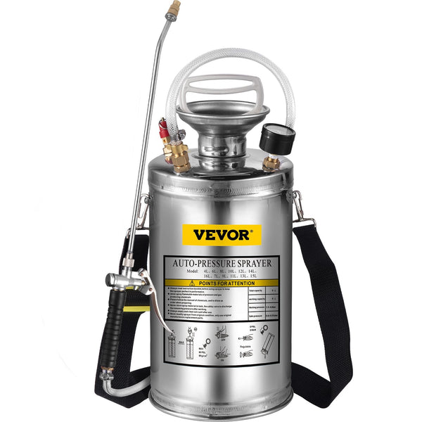 1.5Gal Stainless Steel Sprayer Set With 16" Wand And Handle 3.3Ft Reinforced Hose Pump Pressure Gauge Safety Valve Adjustable Nozzle Suitable For Gard
