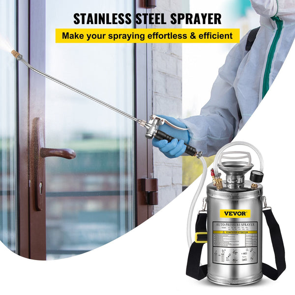 1.5Gal Stainless Steel Sprayer Set With 16" Wand And Handle 3.3Ft Reinforced Hose Pump Pressure Gauge Safety Valve Adjustable Nozzle Suitable For Gard