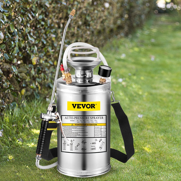 1.5Gal Stainless Steel Sprayer Set With 16" Wand And Handle 3.3Ft Reinforced Hose Pump Pressure Gauge Safety Valve Adjustable Nozzle Suitable For Gard