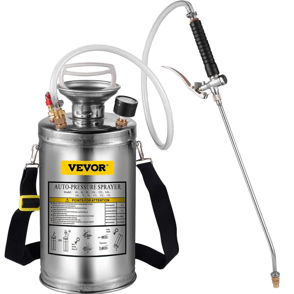 1.5Gal Stainless Steel Sprayer Set With 16" Wand And Handle 3.3Ft Reinforced Hose Pump Pressure Gauge Safety Valve Adjustable Nozzle Suitable For Gard