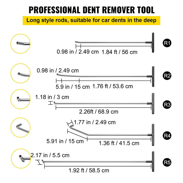 Vevor Rods Dent Puller Stainless Steel Paintless Repair Kits Hail Removal 13 Pcs Dent Repair Kits & Tools
