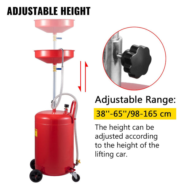 Vevor Waste Oil Drain Tank Portable 20 Gallon Air Operated Drainer Fuel Funnels