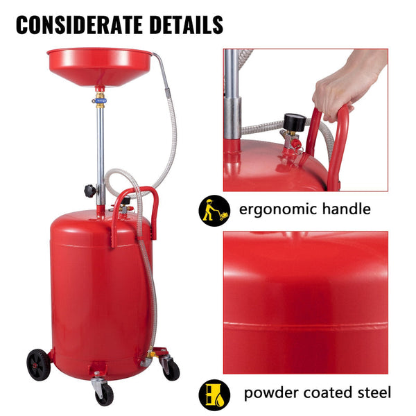Vevor Waste Oil Drain Tank Portable 20 Gallon Air Operated Drainer Fuel Funnels