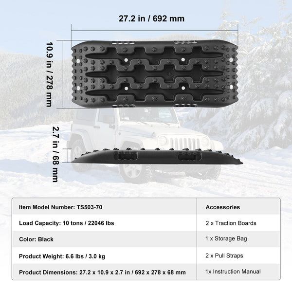 Vevor 2Pcs Traction Boards With Pp For Mud Snow Sand Storage Bag Short Black Recovery Tracks